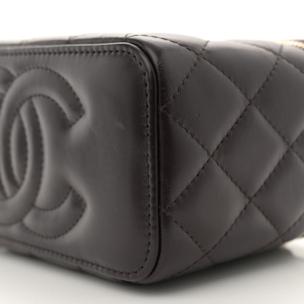 Lambskin Quilted Small Pillow Crush Vanity Case With Chain Black