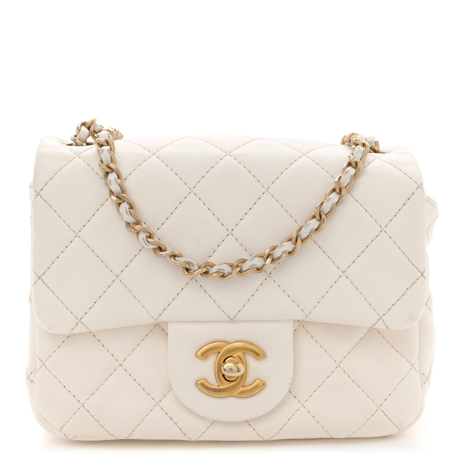 Lambskin Quilted Mini Pearl Crush Flap White
