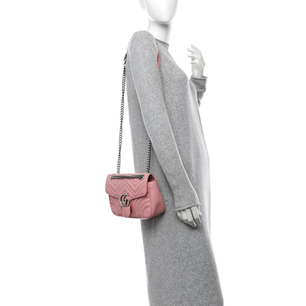 Calfskin Matelasse Small GG Marmont Shoulder Bag Wild Rose