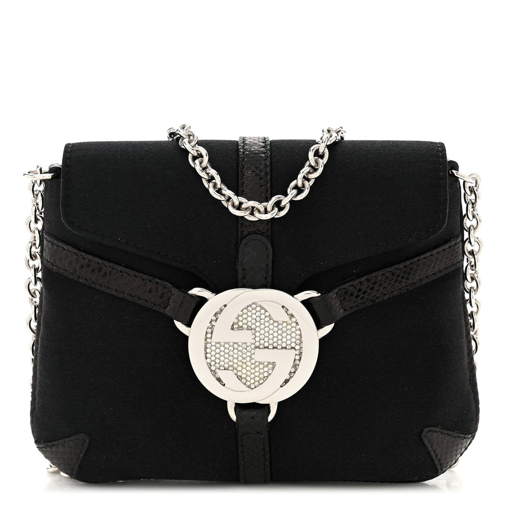 Satin Lizard Crystal Mini Interlocking G Shoulder Bag Black
