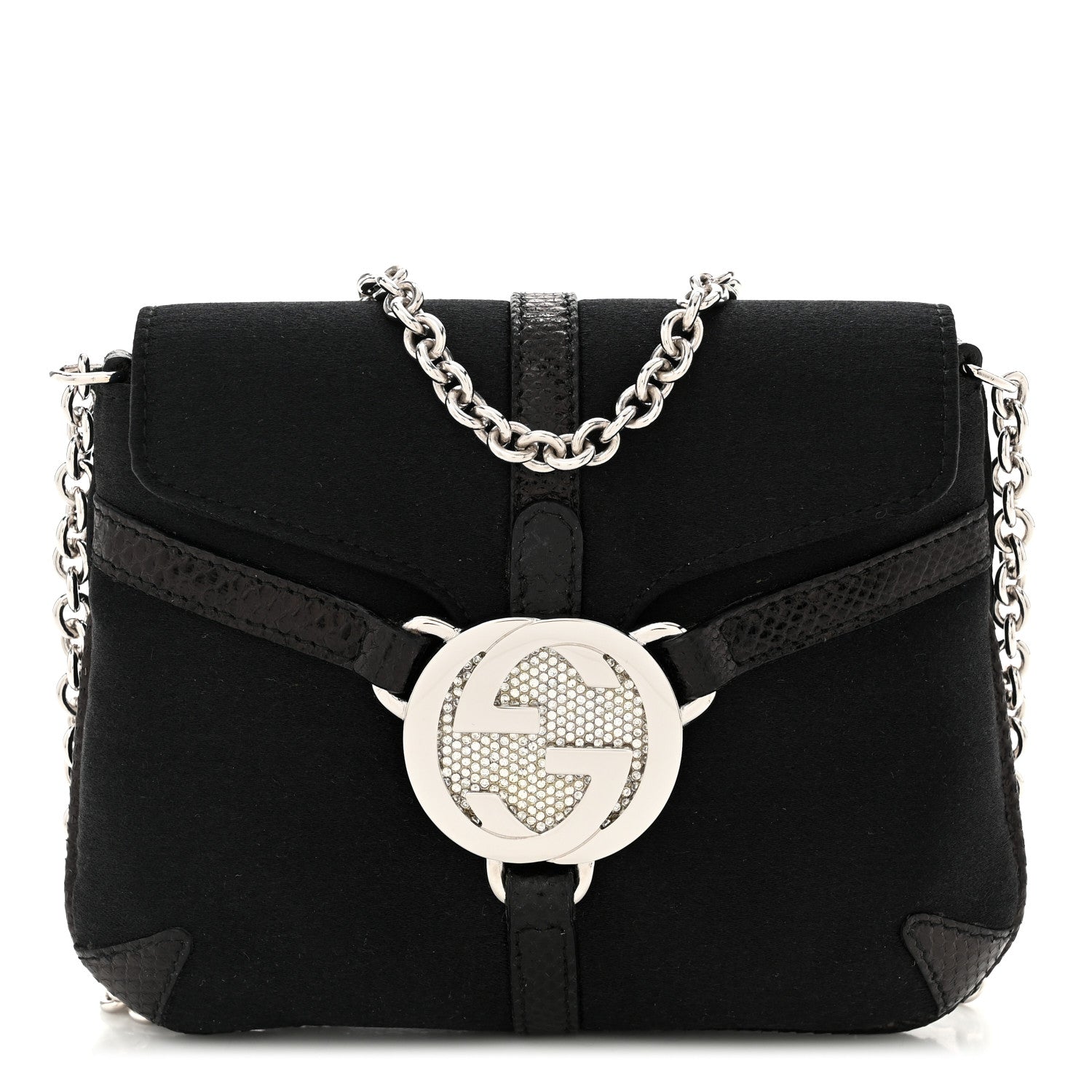 Satin Lizard Crystal Mini Interlocking G Shoulder Bag Black