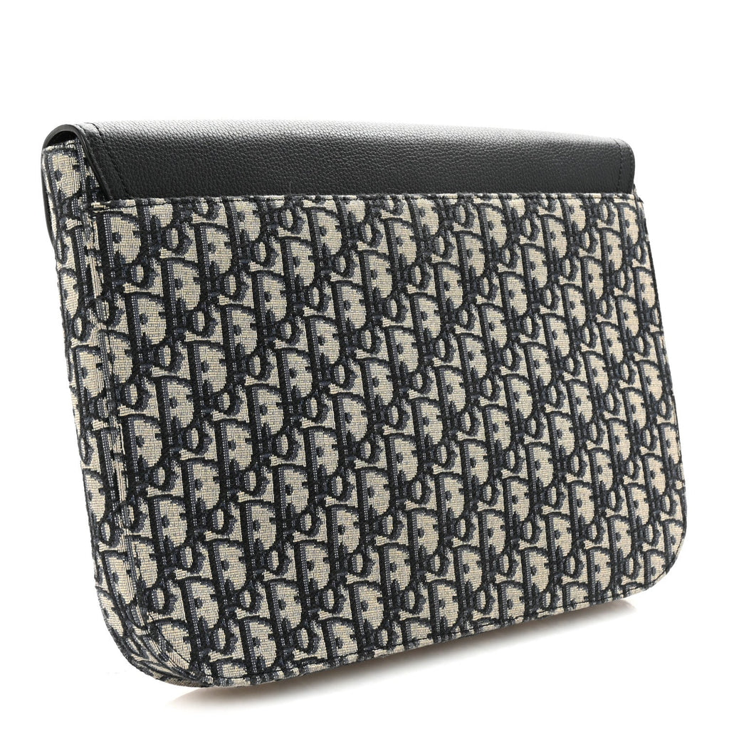 Oblique Jacquard Grained Calfskin Saddle A5 Pouch Blue