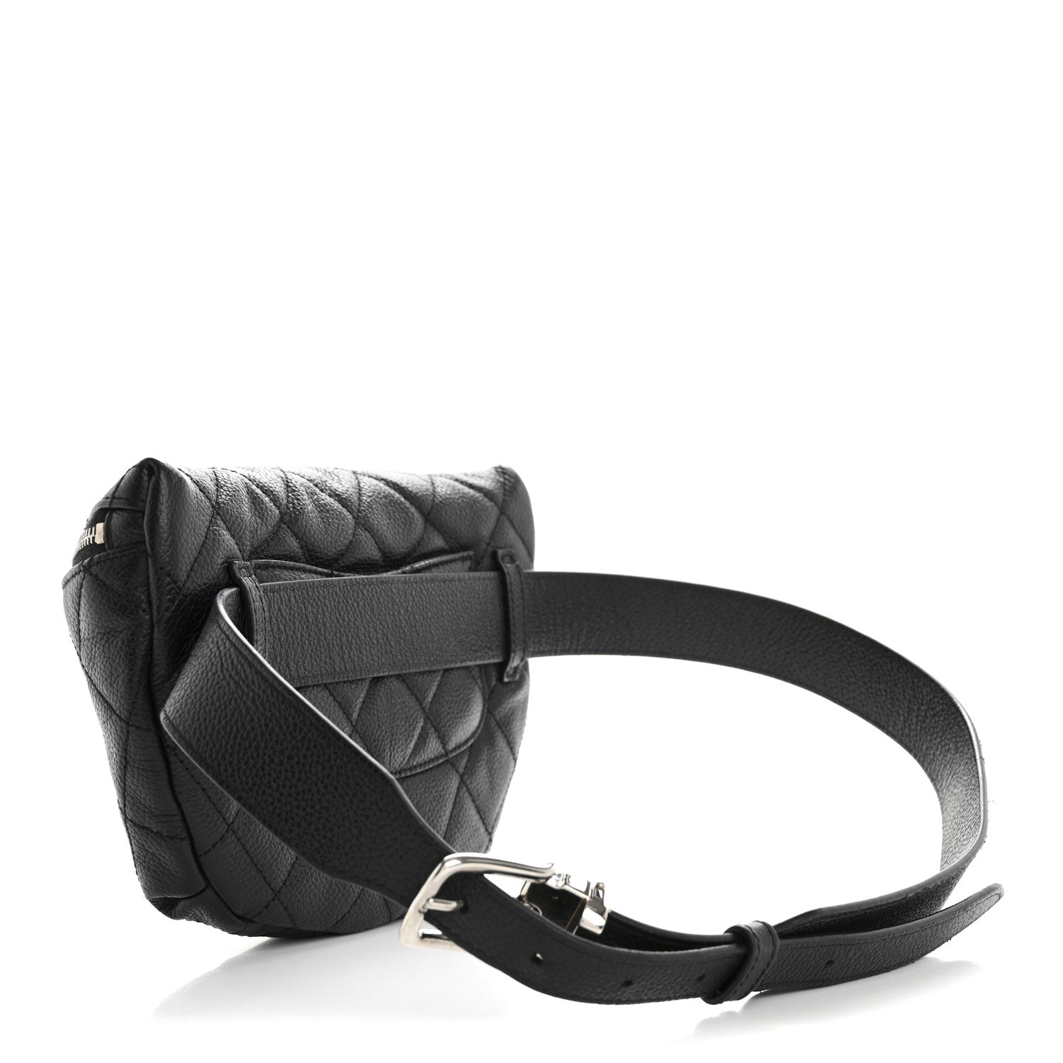 Grained Calfskin Quilted Waist Belt Bag Black