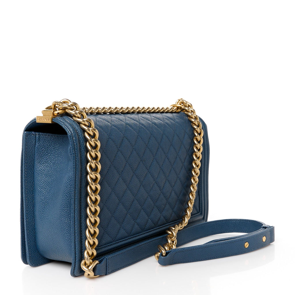 Caviar Quilted New Medium Boy Flap Dark Navy Blue
