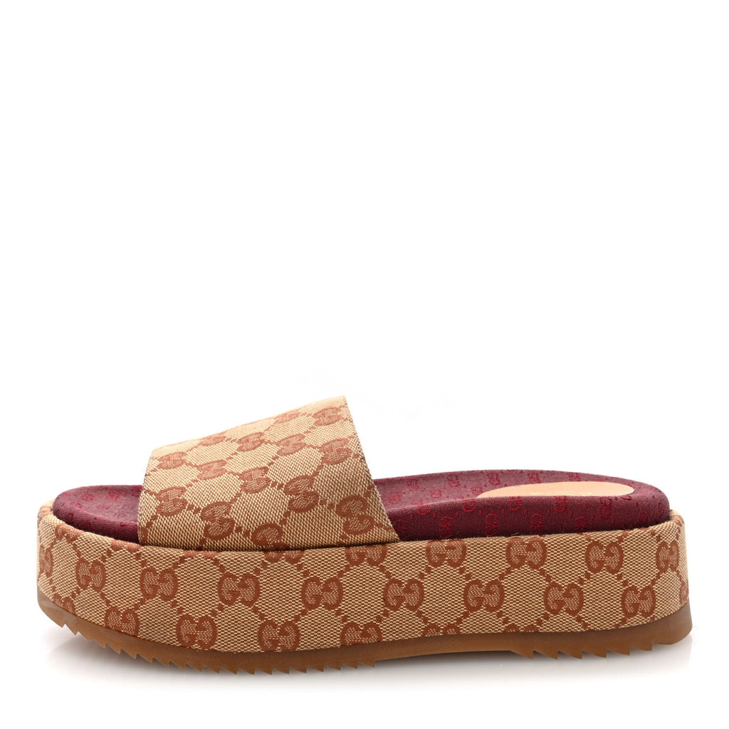 Canvas GG Monogram Angelina Platform Slide Sandals 38 Beige Ruggine