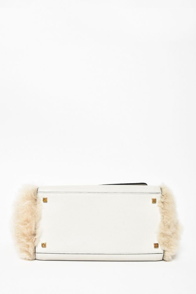 Valextra Grey Leather Fur Sided Top Handle with Strap