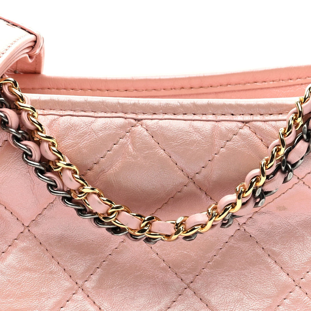 Iridescent Aged Calfskin Quilted Small Gabrielle Hobo Rose