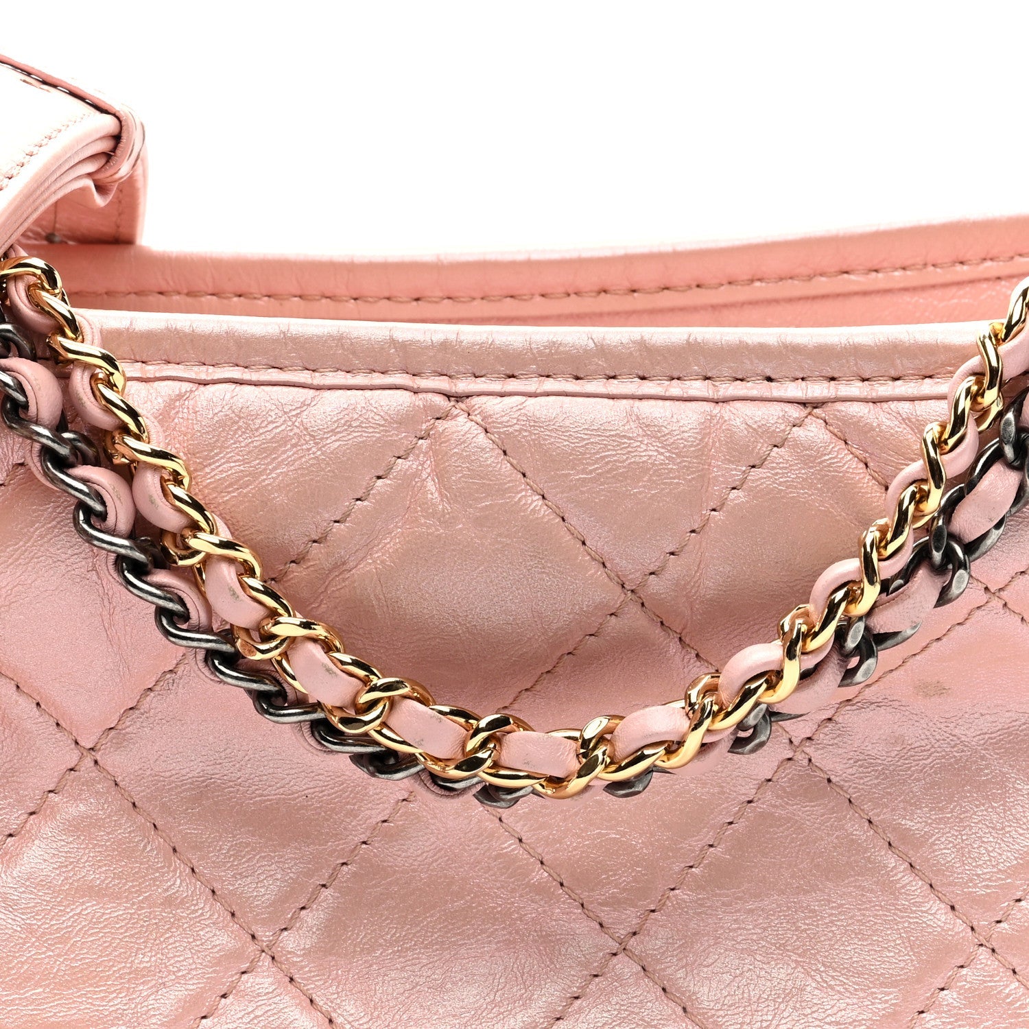 Iridescent Aged Calfskin Quilted Small Gabrielle Hobo Rose