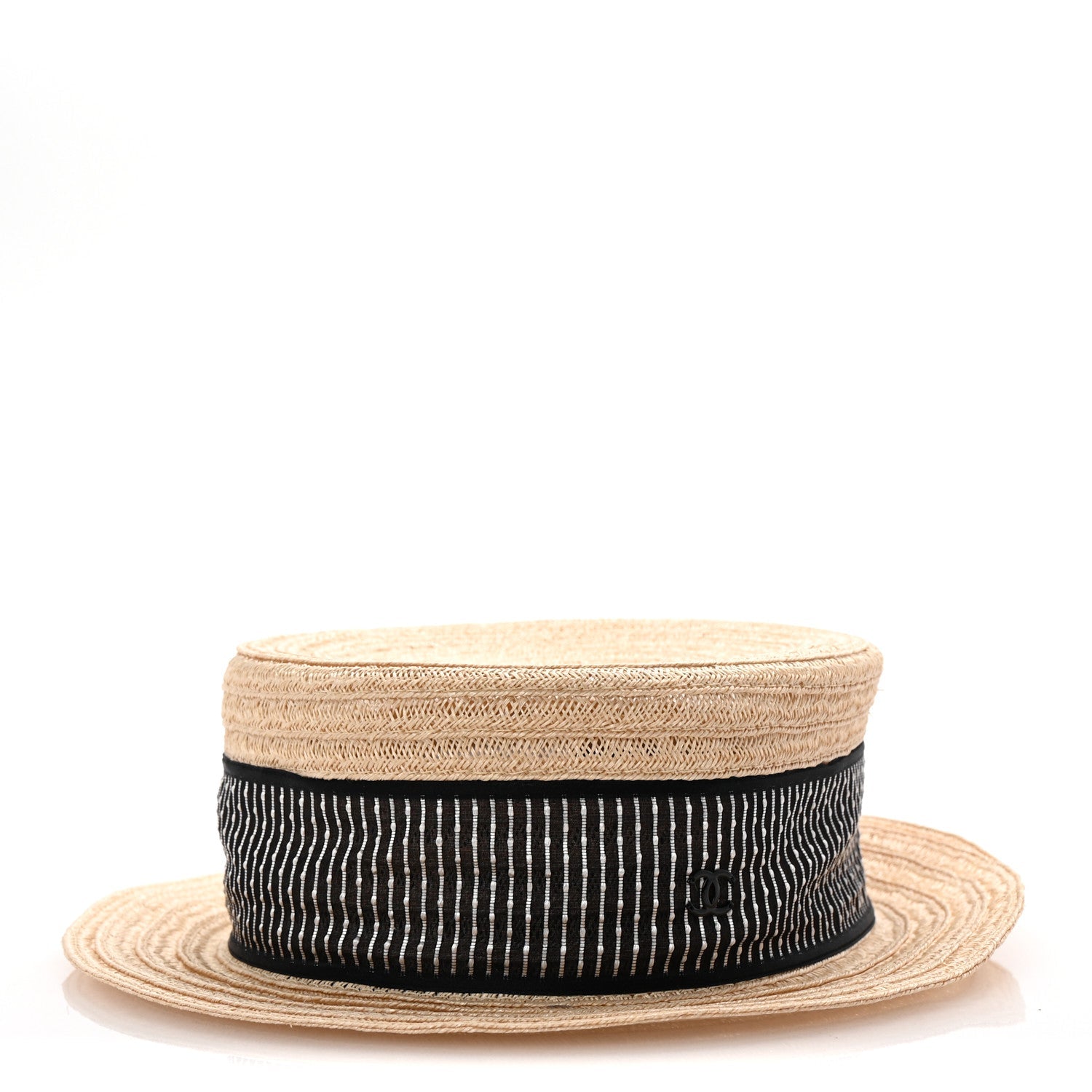Straw Grosgrain Ribbon Hat M Beige Black