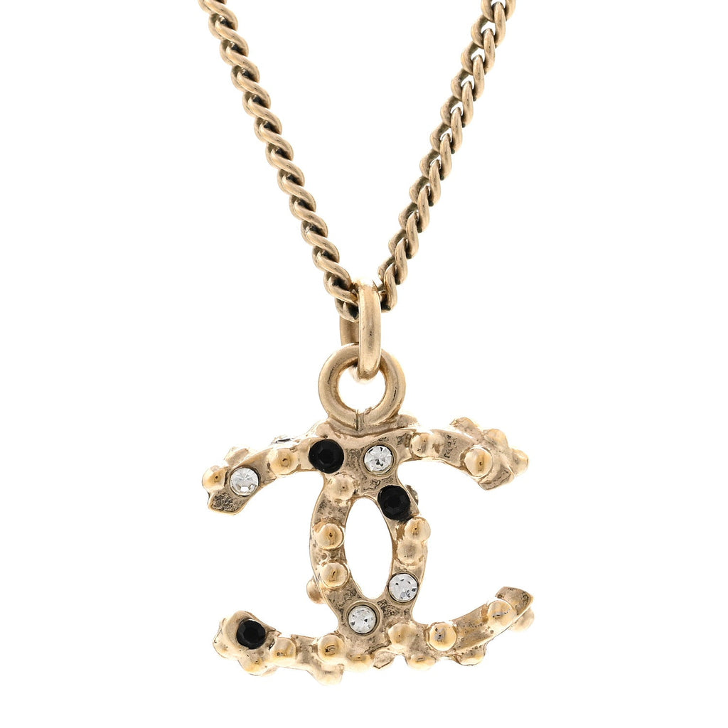 Crystal Beaded CC Necklace Gold Black