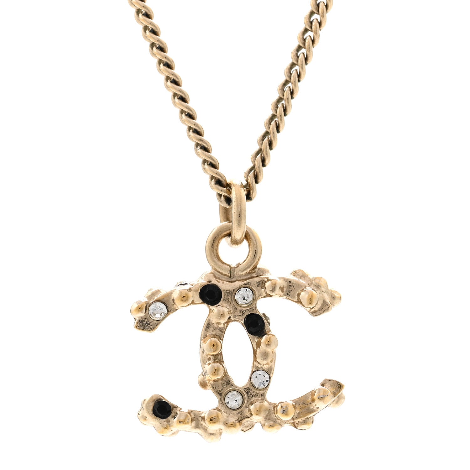 Crystal Beaded CC Necklace Gold Black