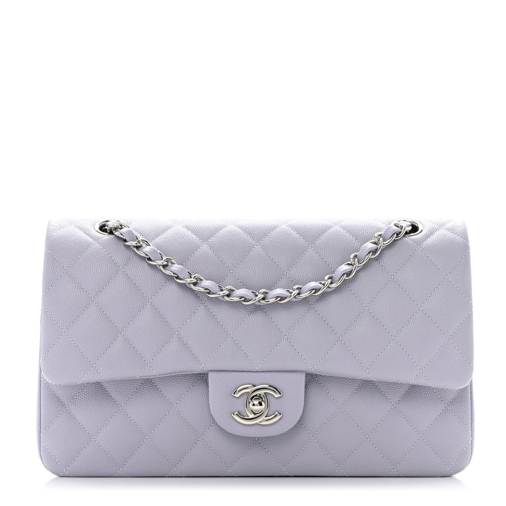 Caviar Quilted Medium Double Flap Light Purple