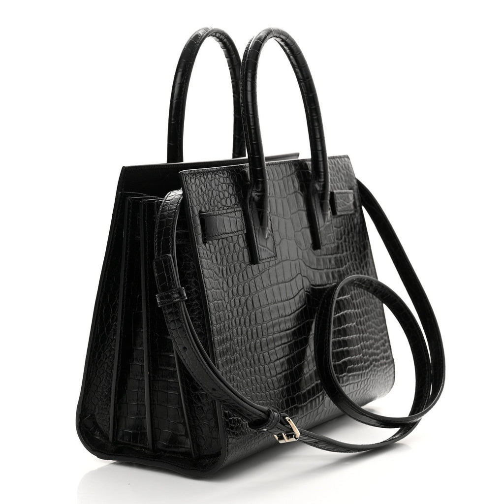 Calfskin Crocodile Embossed Baby Sac De Jour Black