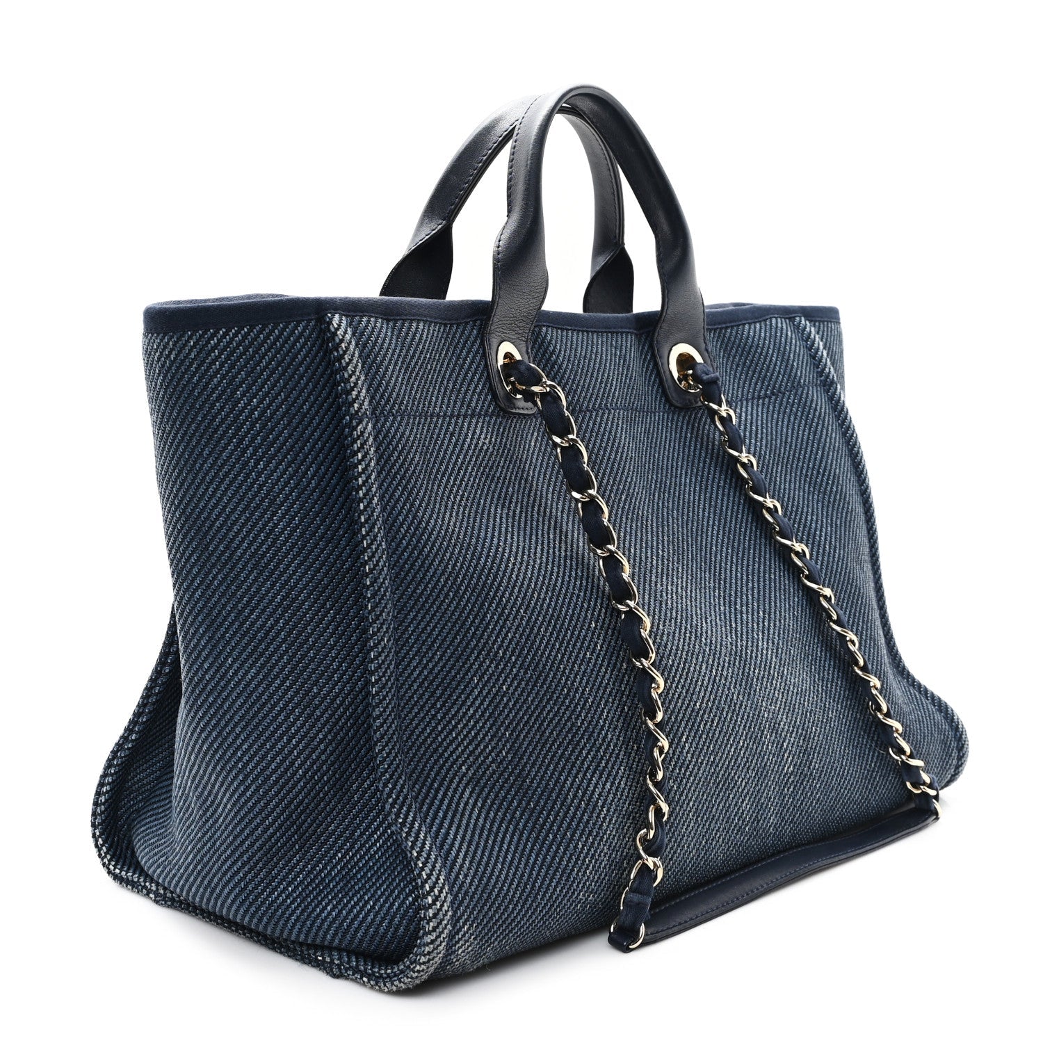 Mixed Fibers Calfskin Medium Deauville Tote Navy Blue