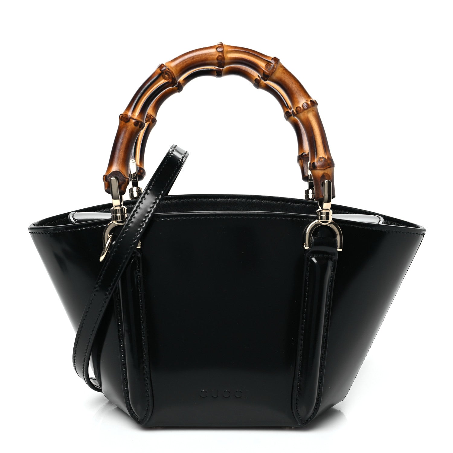 Patent Bamboo Basket Bag Black