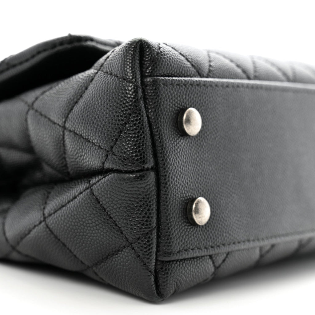 Caviar Lizard Embossed Quilted Mini Coco Handle Flap Black