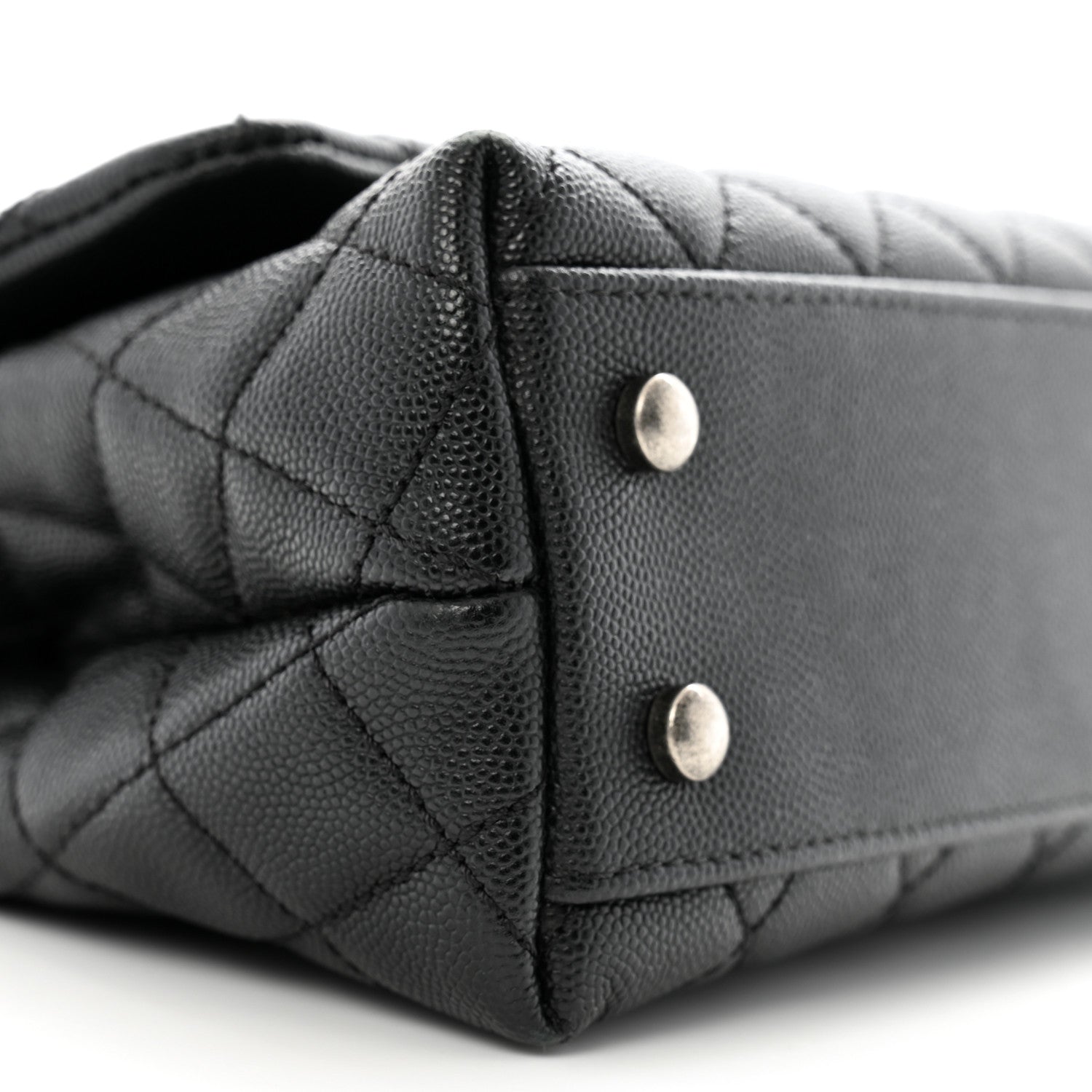 Caviar Lizard Embossed Quilted Mini Coco Handle Flap Black