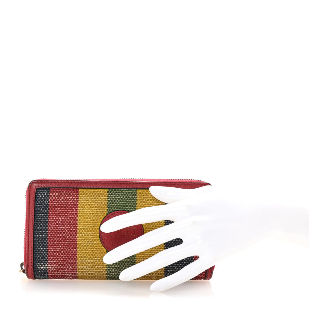 Canvas Marley Stripe Script Logo Gucci 100 Zip Around Wallet Multicolor
