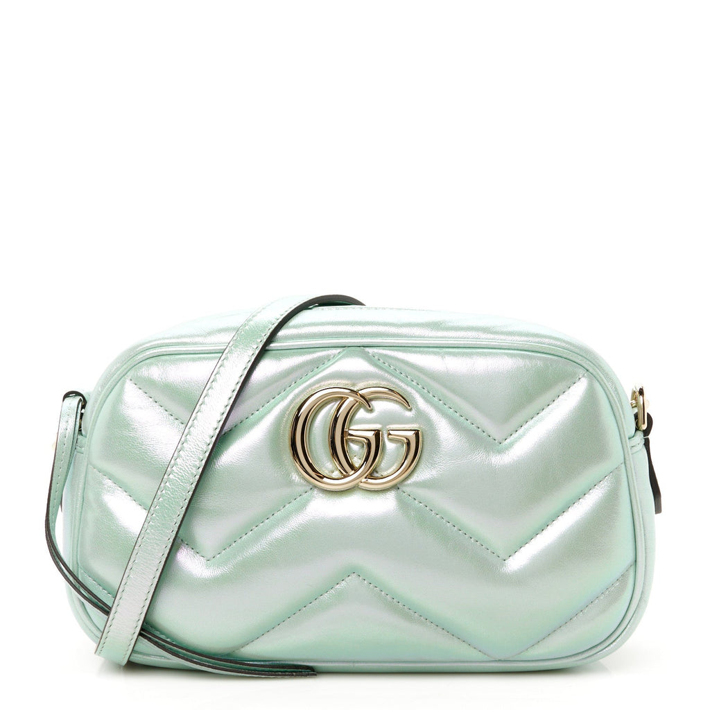 Iridescent Nappa Chevron Matelasse Small GG Marmont Chain Shoulder Bag Iridescent Salvy Green