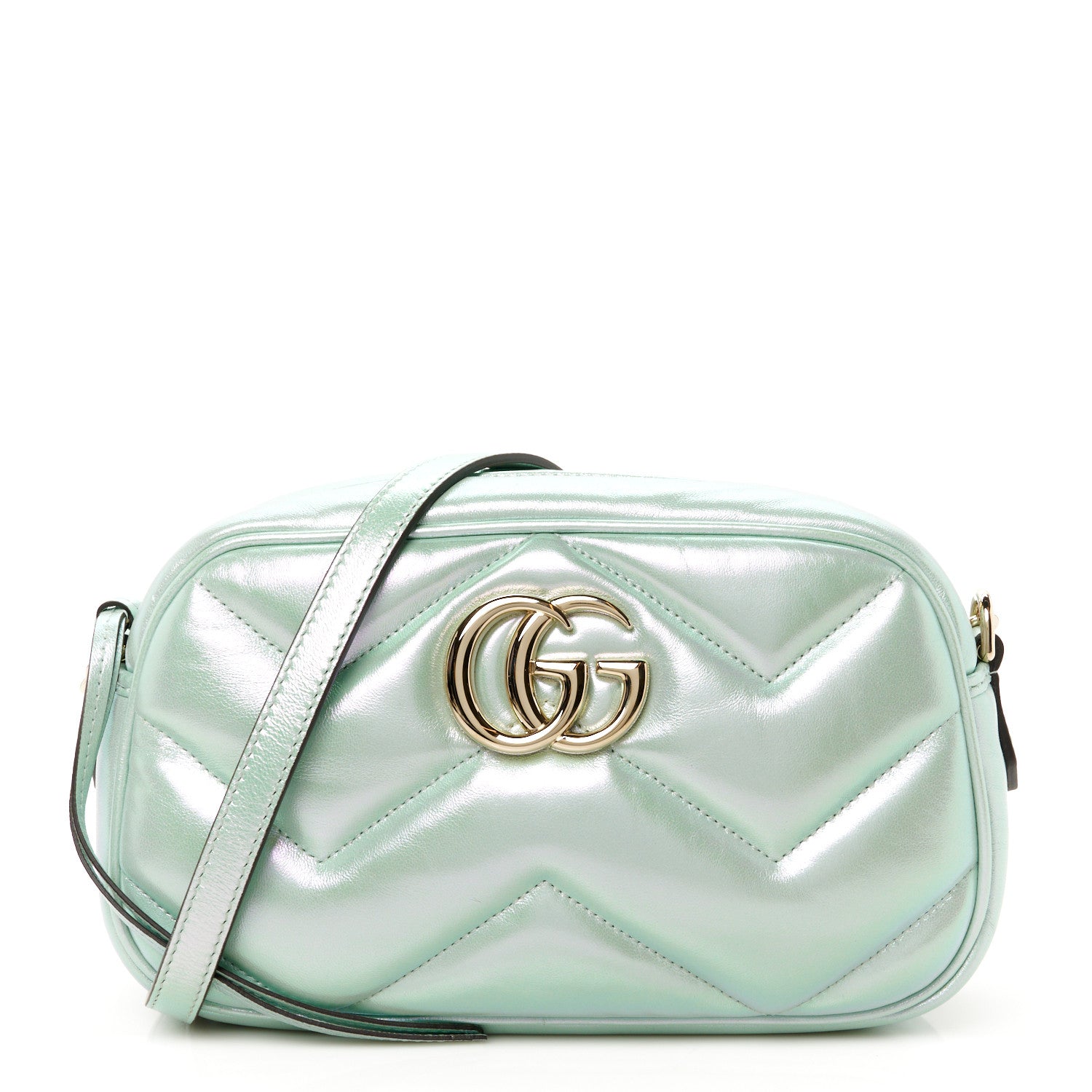 Iridescent Nappa Chevron Matelasse Small GG Marmont Chain Shoulder Bag Iridescent Salvy Green