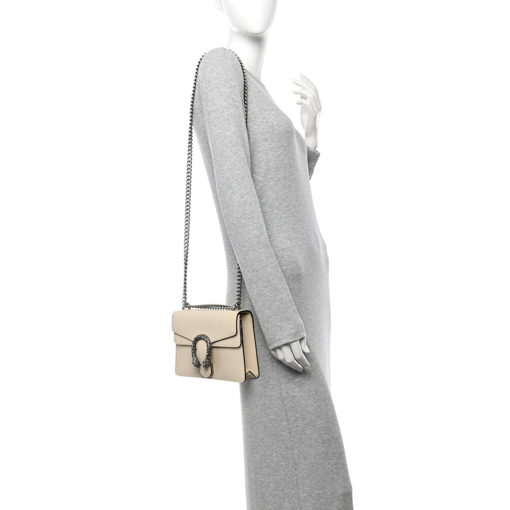 Textured Calfskin Crystal Mini Dionysus Shoulder Bag Mystic White