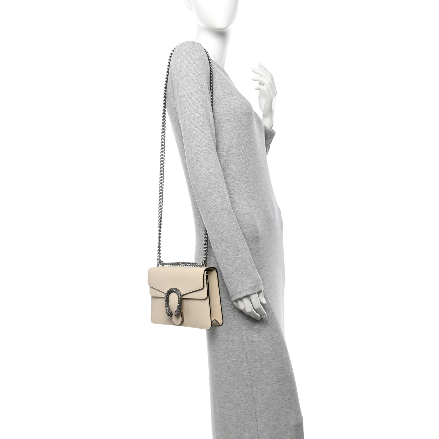 Textured Calfskin Crystal Mini Dionysus Shoulder Bag Mystic White