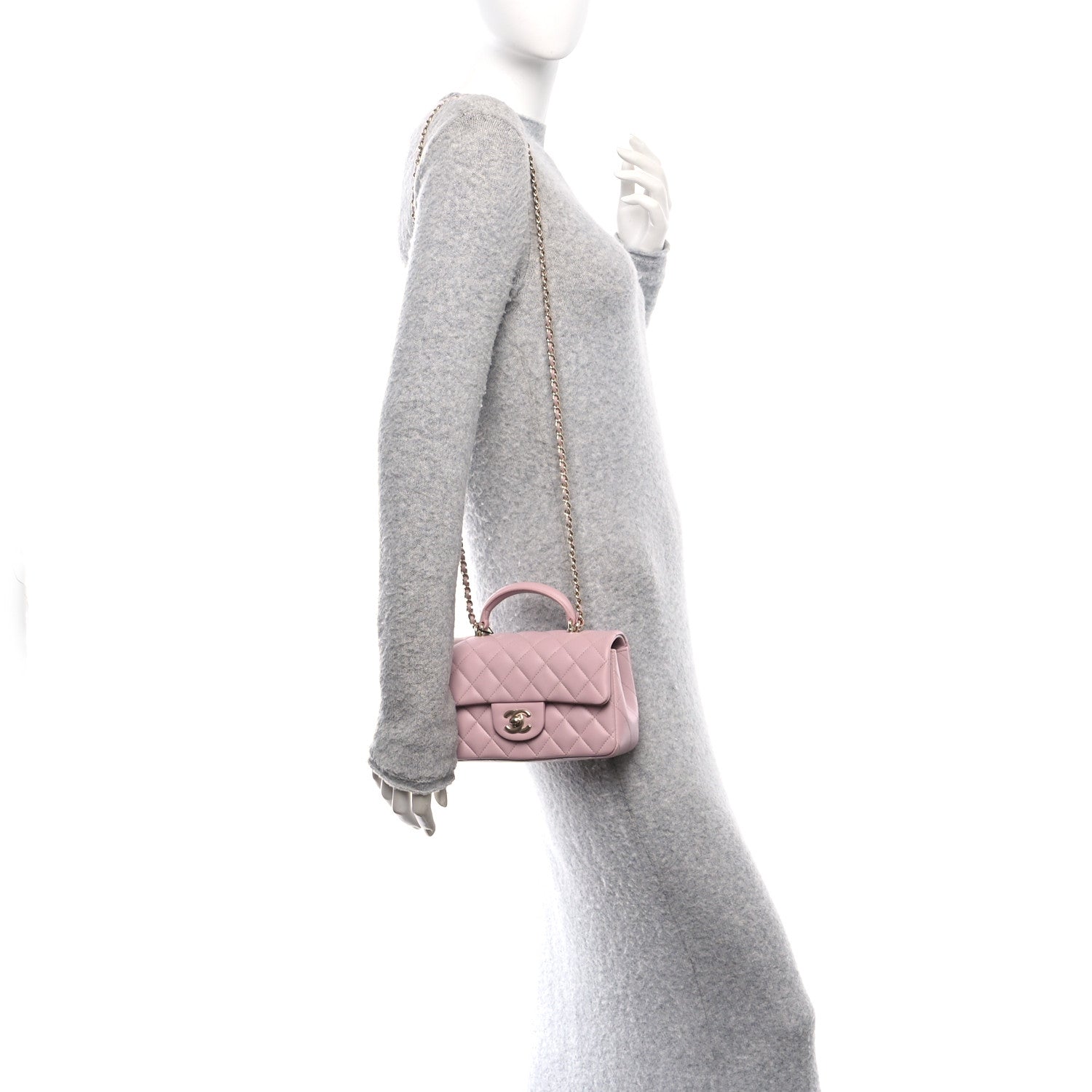 Lambskin Quilted Mini Top Handle Rectangular Flap Light Pink