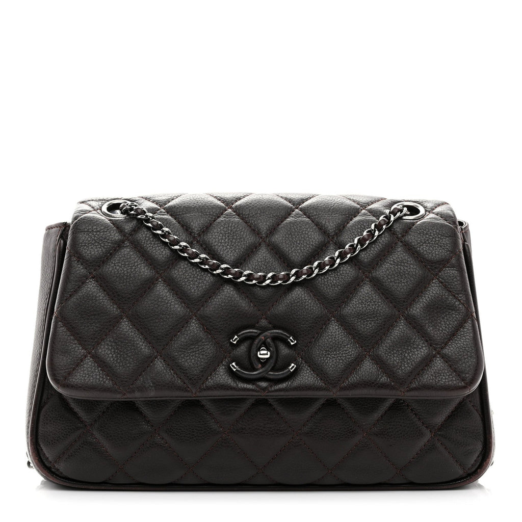 Calfskin Quilted Medium Frame in Chain Flap Brown