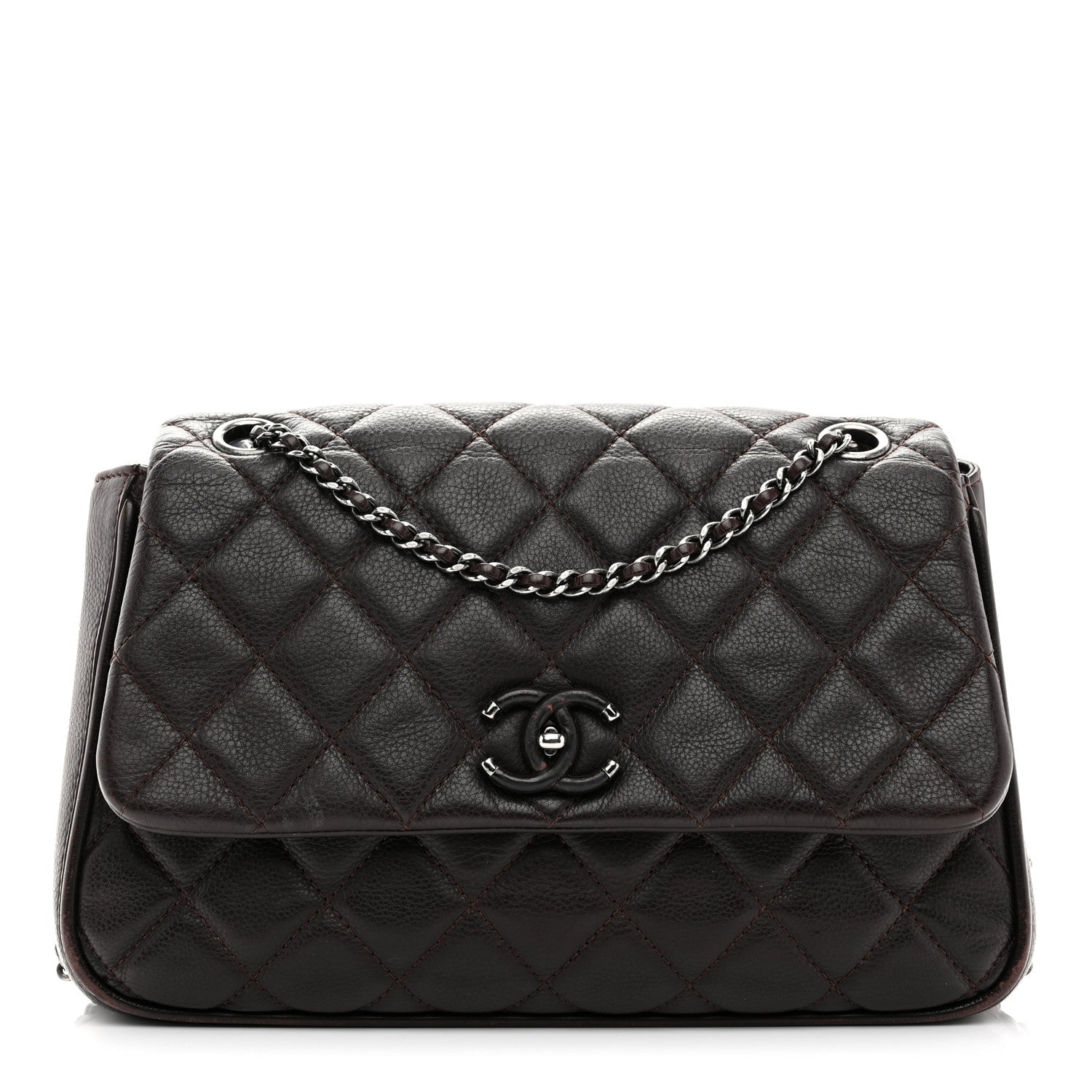 Calfskin Quilted Medium Frame in Chain Flap Brown