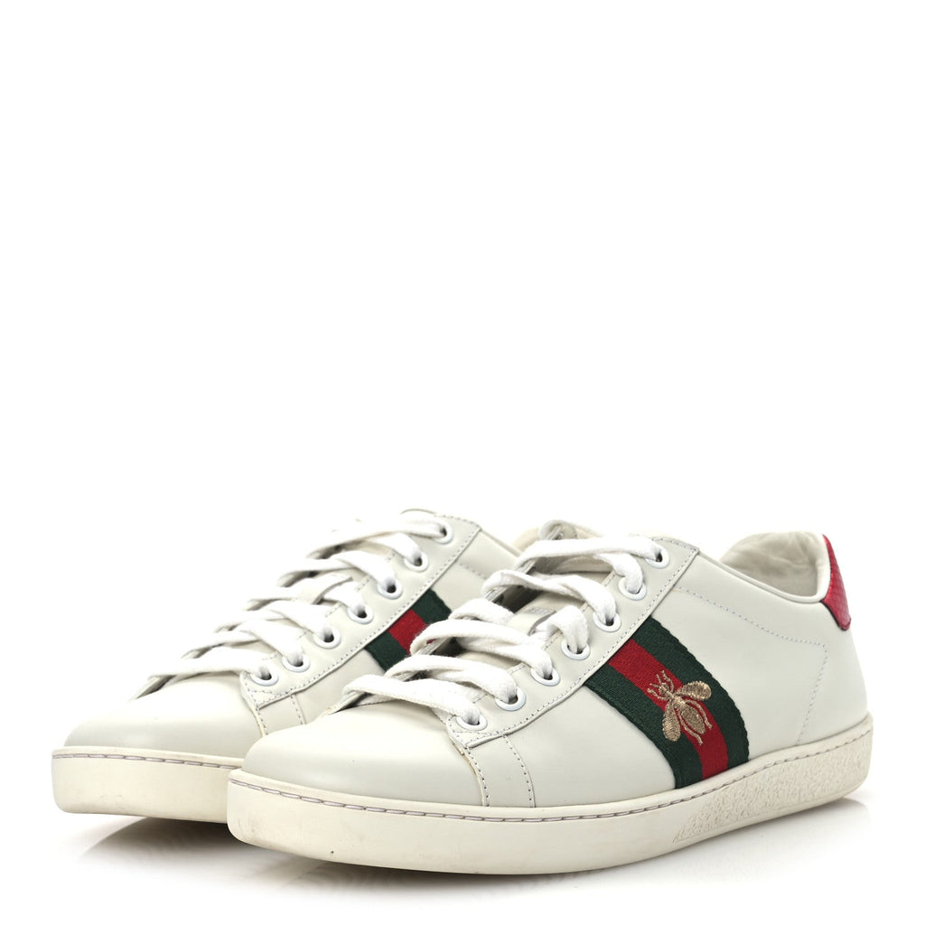 Calfskin Ayers Bee Embroidered Womens Ace Sneakers 37.5 White Green