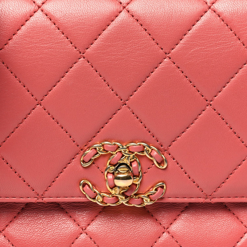 Lambskin Quilted Small Chain Infinity Top Handle Flap Pink