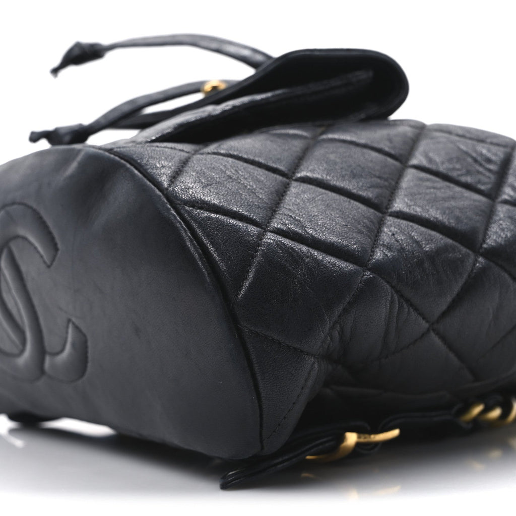 Lambskin Quilted Drawstring Backpack Black
