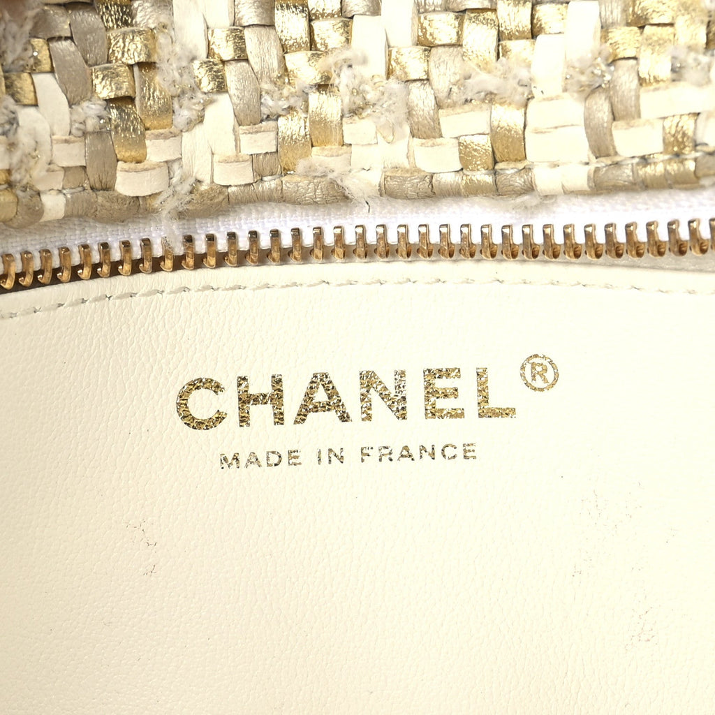 Metallic Lambskin Viscose Woven Small Camera Case White Gold