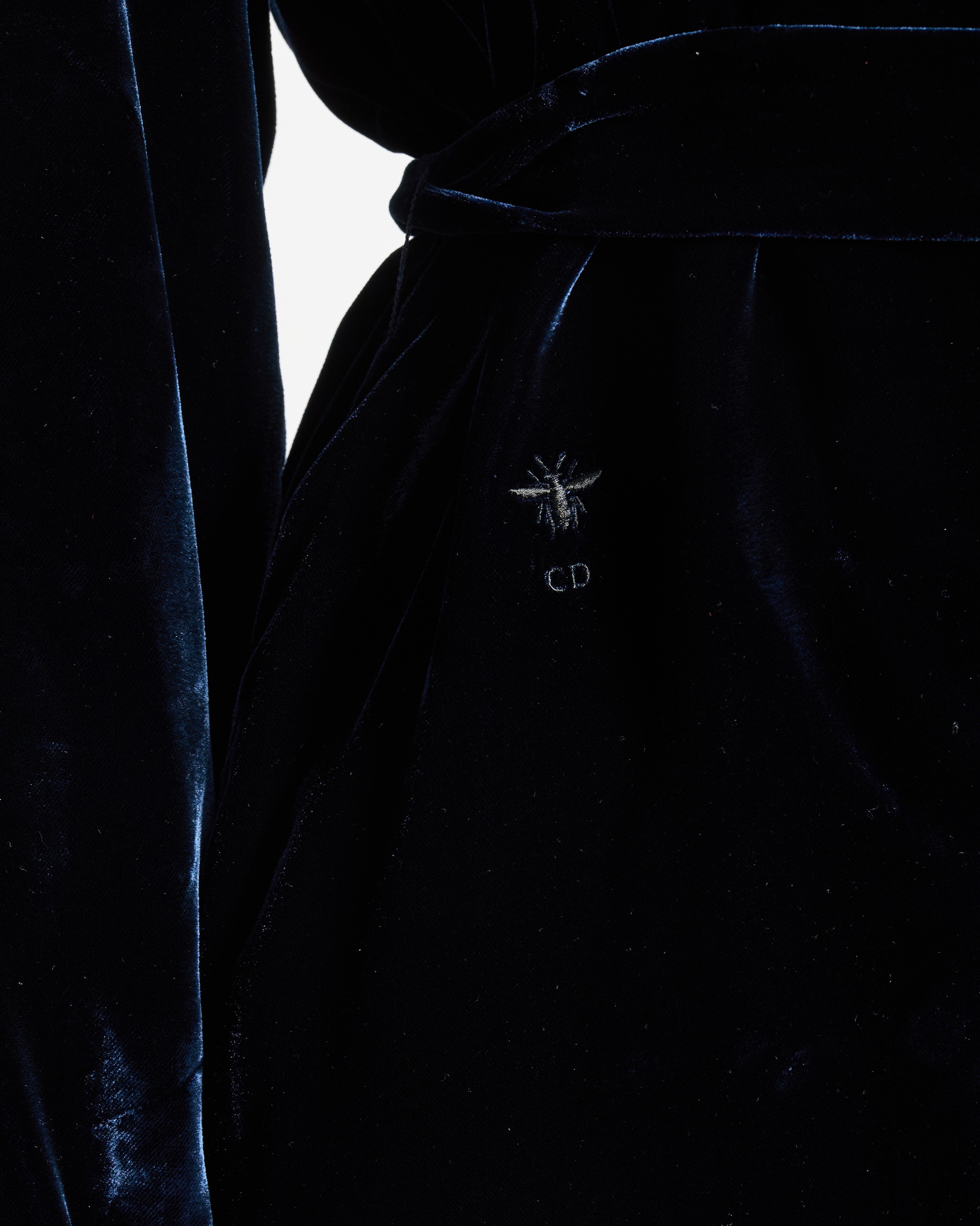 Christian Dior Navy Velvet Hooded Oversized Jumper with Tie Waist Detail Size FR 36 (UK 8)