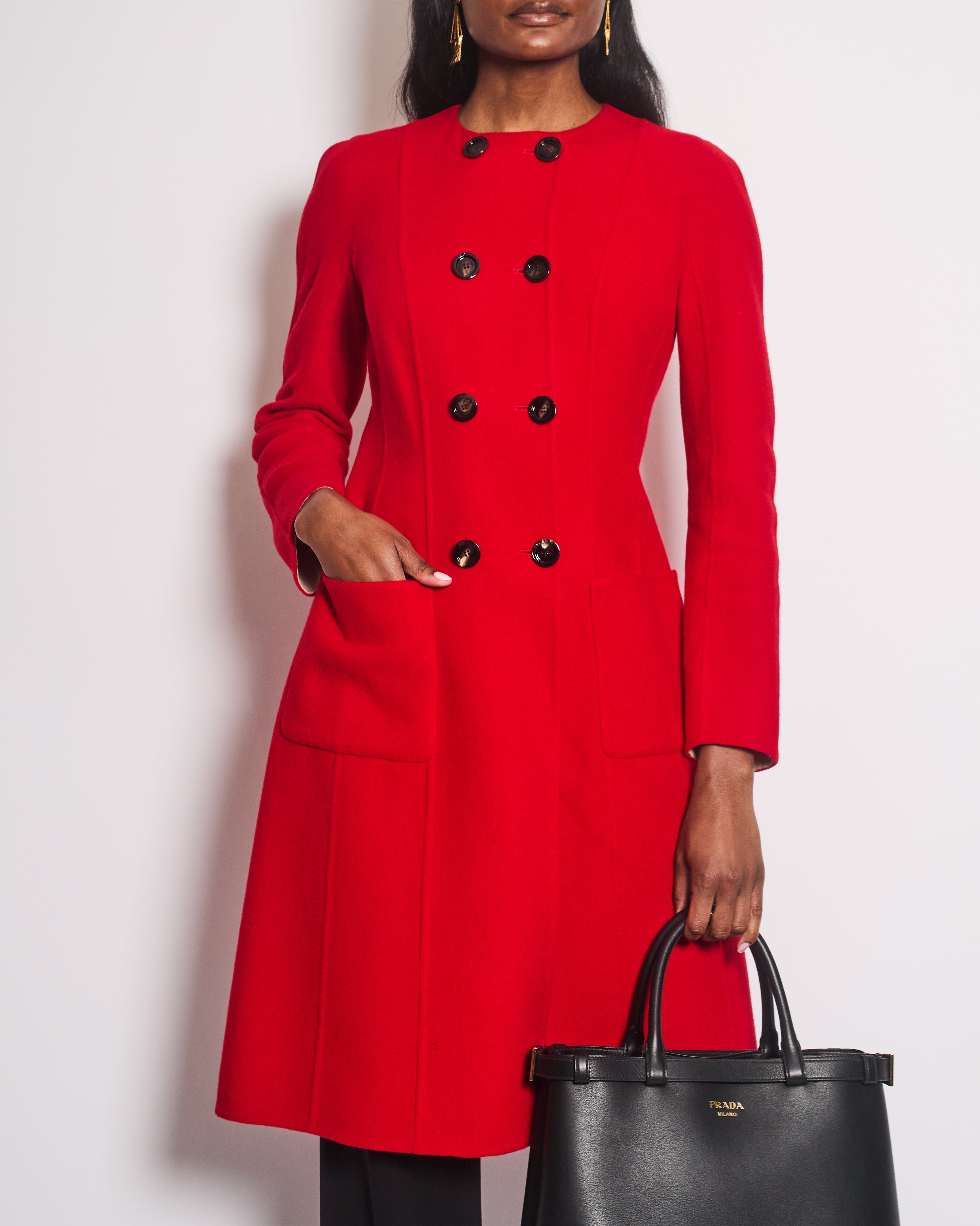 Christian Dior Red Collarless Double Breasted Coat with Pocket Detail Size FR 40 (UK 12)