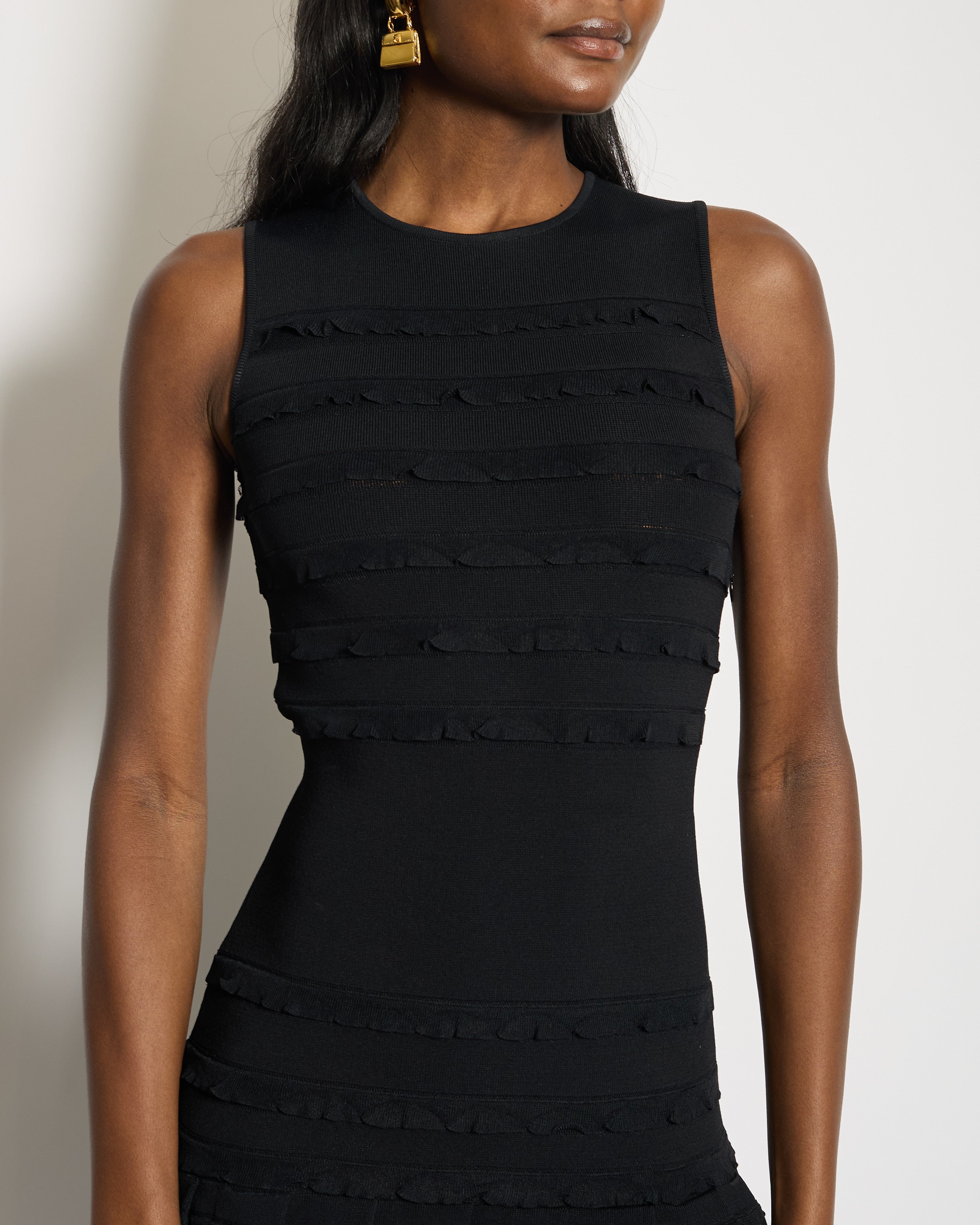 Christian Dior Black Sleeveless Knitted Midi Dress with Frill Detail FR 34 (UK 6)