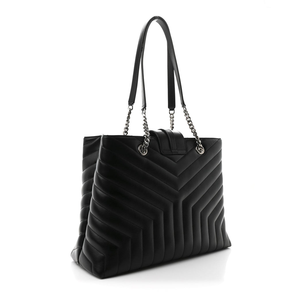 Calfskin Y Quilted Monogram Large Loulou Shopper Black