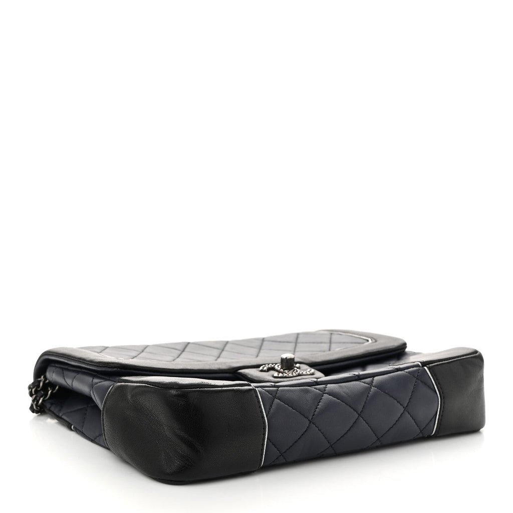 Calfskin Quilted Bi-Color Jumbo Flap Blue Black