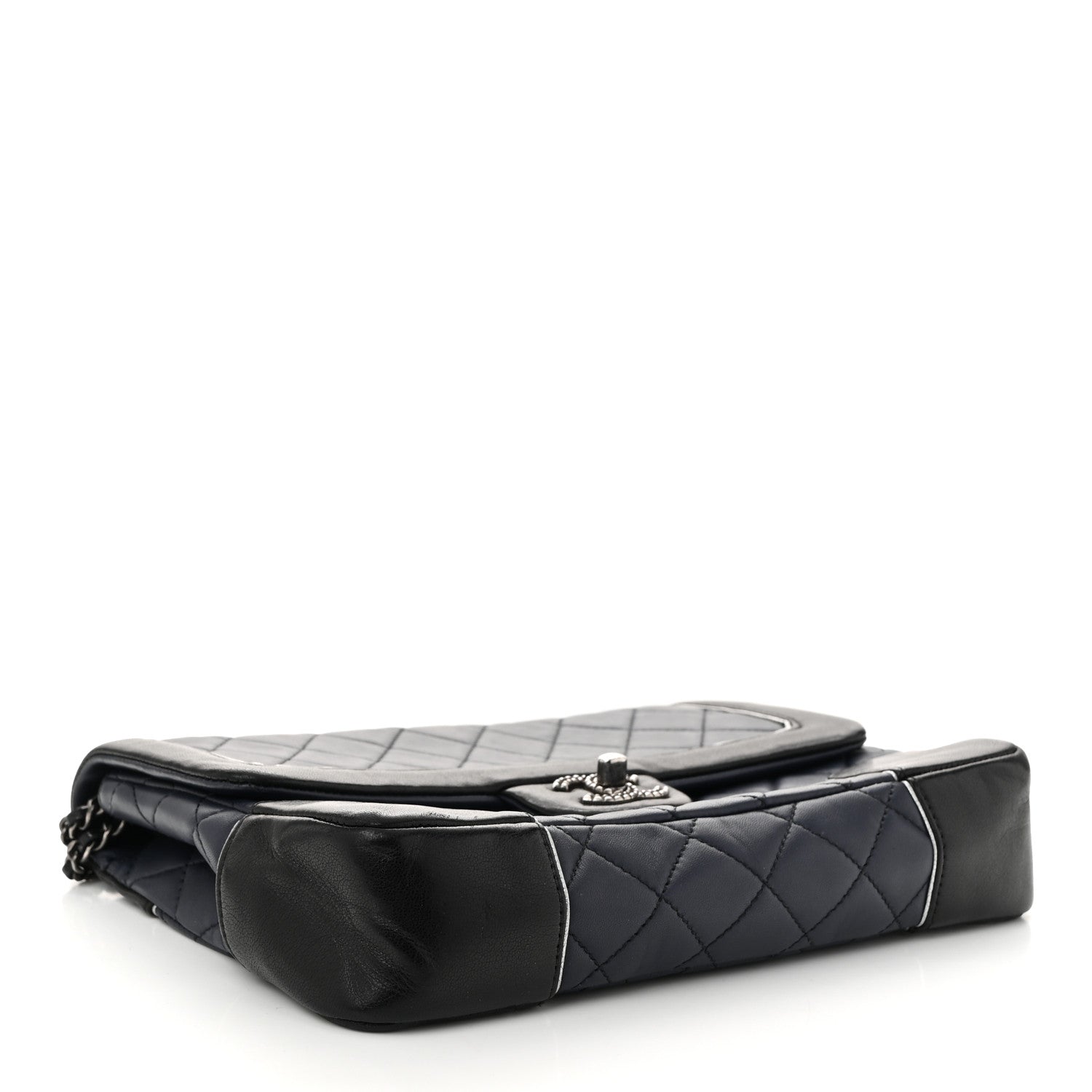 Calfskin Quilted Bi-Color Jumbo Flap Blue Black