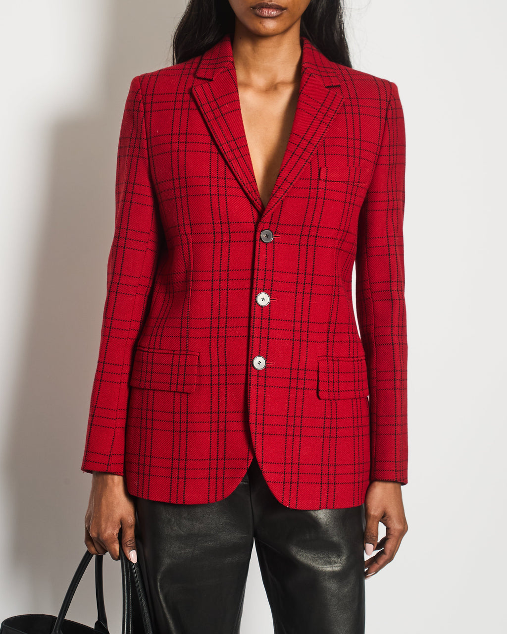 Christian Dior Red Checkered Blazer with Pocket Detail Size FR 36 (UK 8)