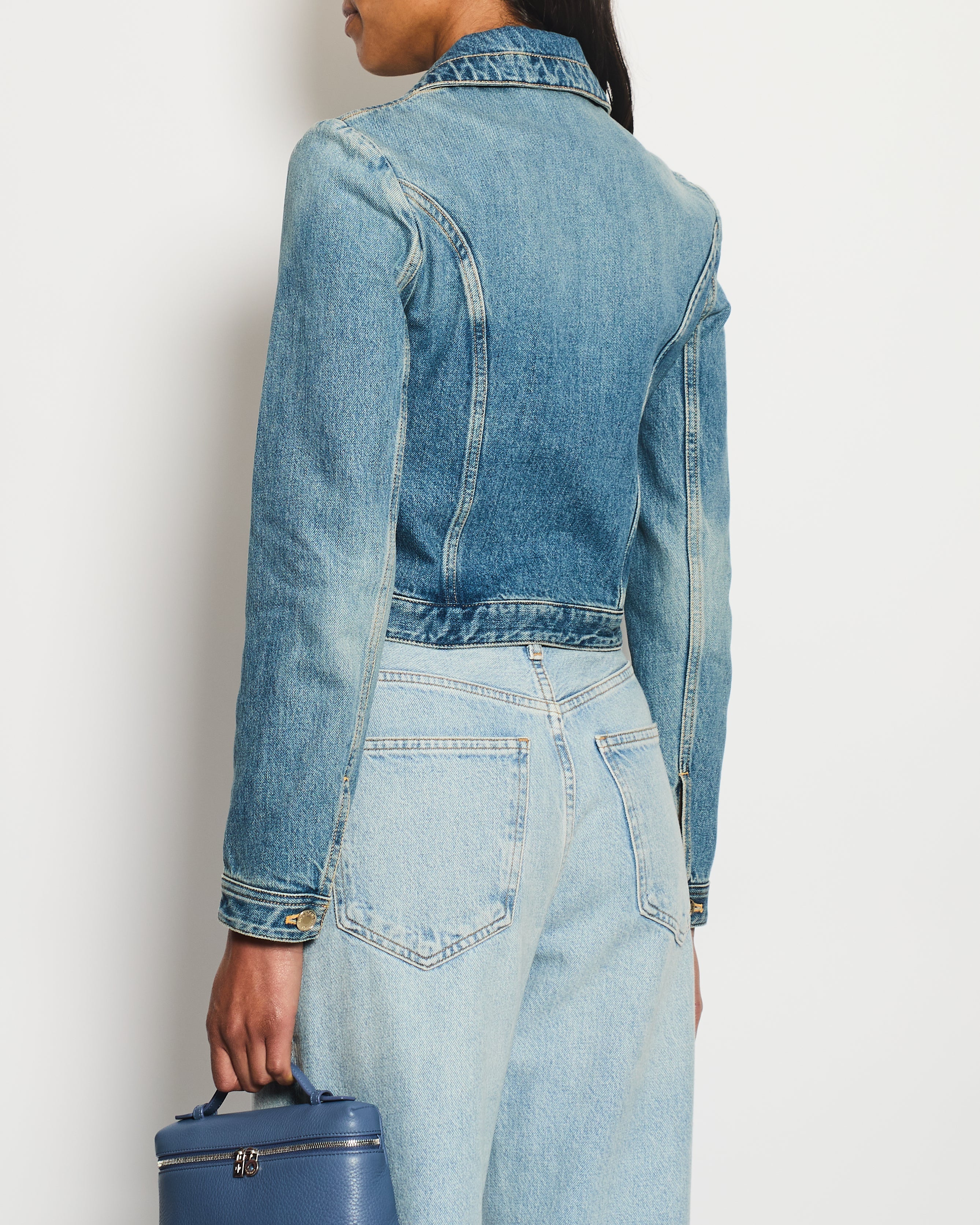 Louis Vuitton Blue Cropped Denim Jacket with Gold Logo Detail and Gold Buttons RRP £2,110 Size FR 34 (UK 6)