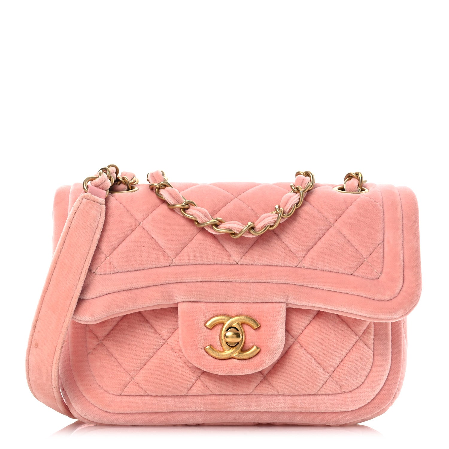 Velour Quilted Mini Double Frame Flap Rose