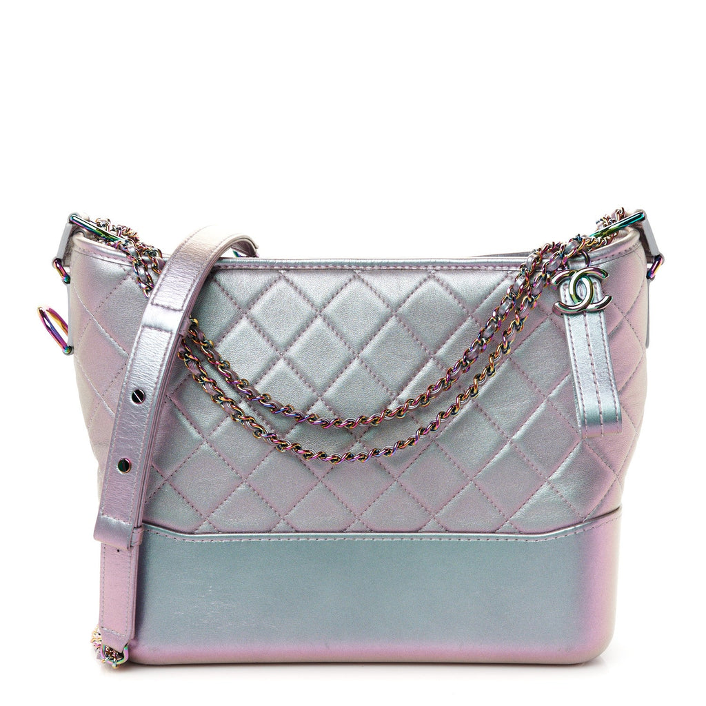 Iridescent Lambskin Calfskin Quilted Medium Gabrielle Hobo Light Purple