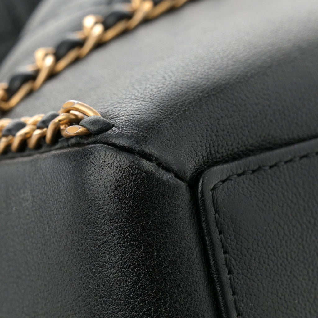 Calfskin Quilted Chain Lines Shopping Tote Black