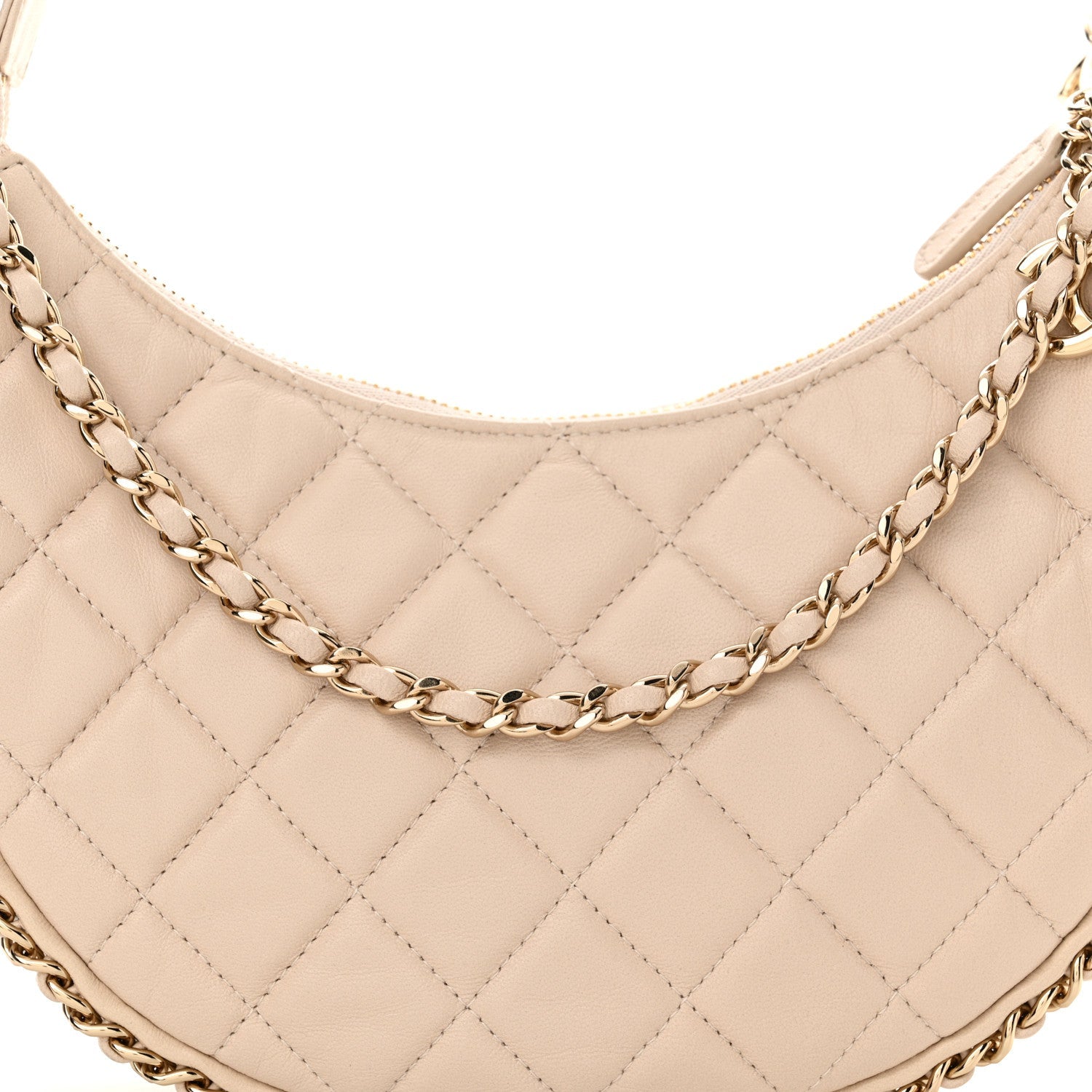 Lambskin Quilted Small Hobo Bag Light Beige