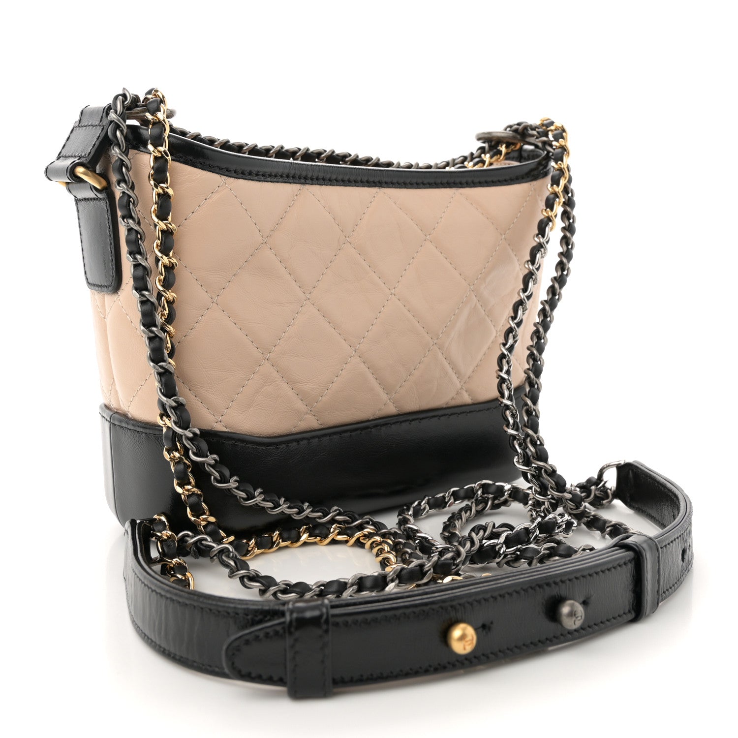 Aged Calfskin Quilted Small Gabrielle Hobo Beige Black