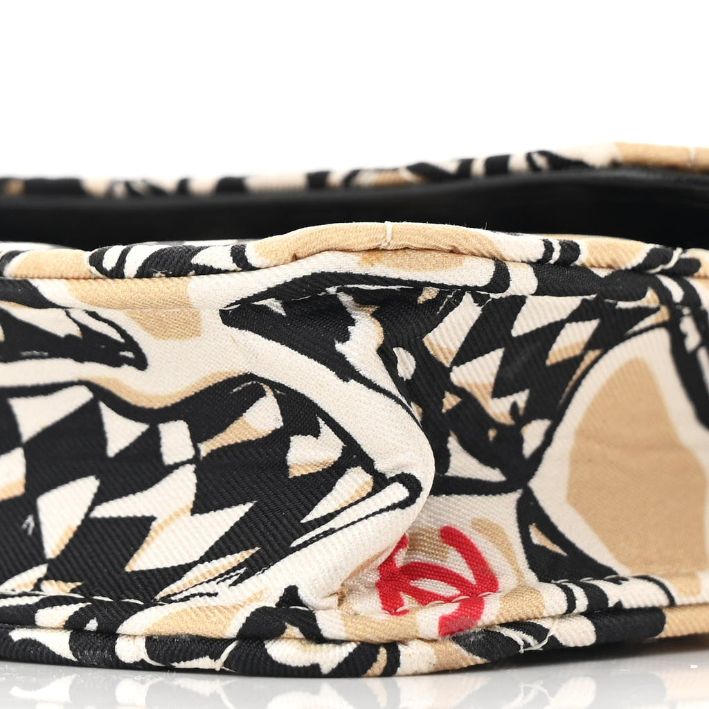 Canvas Check Flag Printed CC Clutch With Chain Beige Multicolor