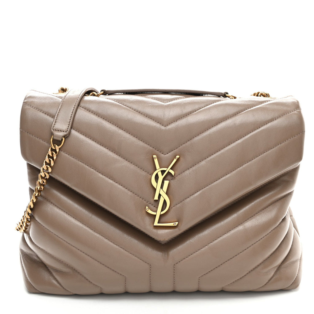 Calfskin Y Quilted Monogram Medium Loulou Chain Satchel Taupe