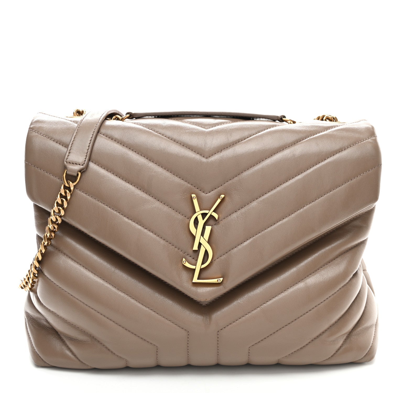 Calfskin Y Quilted Monogram Medium Loulou Chain Satchel Taupe