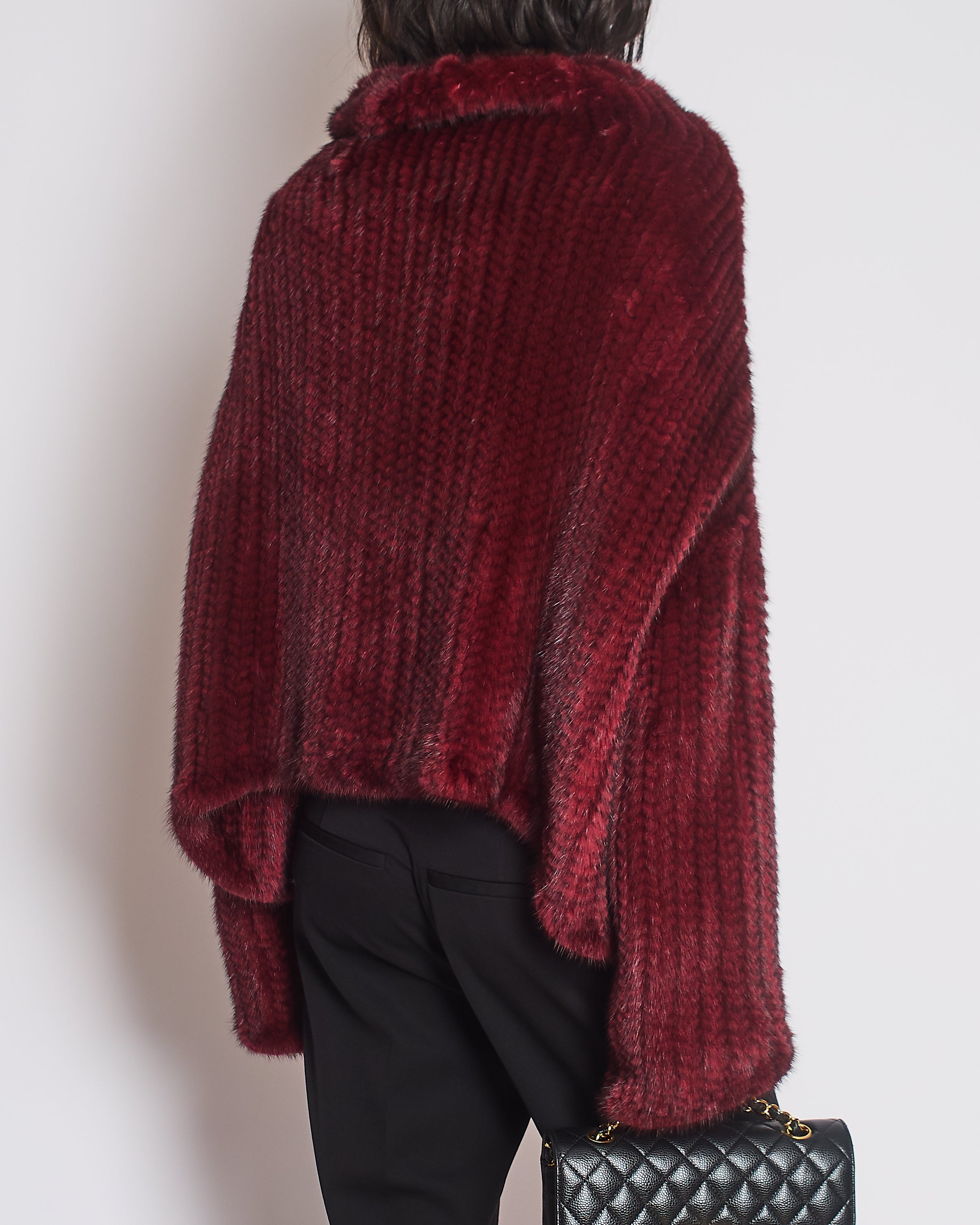 Christian Dior Burgundy Mink Long Sleeve Button Down Jumper with High Neck Size FR 38 (UK 10)